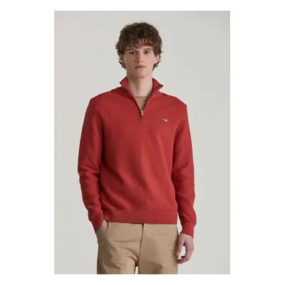 SVETR GANT COTTON TEXTURED HALF ZIP IRON RED