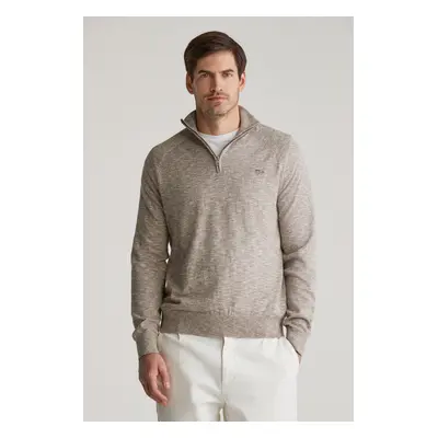 SVETR GANT COTTON SLUB HALF ZIP DESERT BROWN