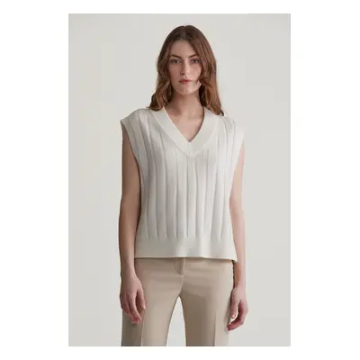 VESTA GANT WIDE RIBBED WOOL V-NECK VEST CREAM