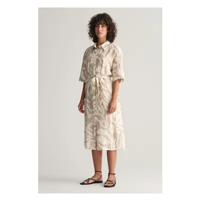 ŠATY GANT REL PALM PRINT LINEN SHIRT DRESS DRY SAND