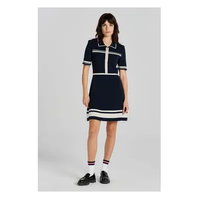 ŠATY GANT POLO HALF ZIP KNIT DRESS EVENING BLUE