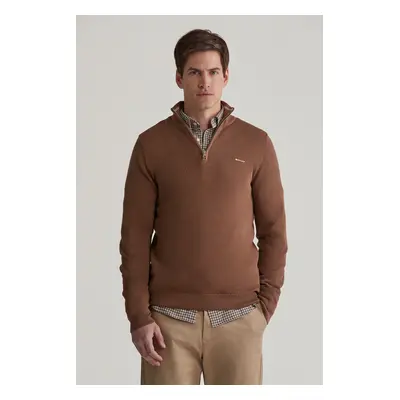 SVETR GANT COTTON PIQUE HALFZIP HAZELNUT MELANGE