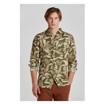 KOŠILE GANT REG LINEN PRINT SHIRT JUNIPER GREEN