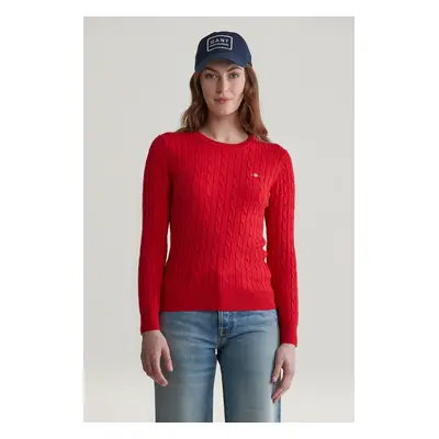 SVETR GANT STRETCH COTTON CABLE C-NECK RUBY RED