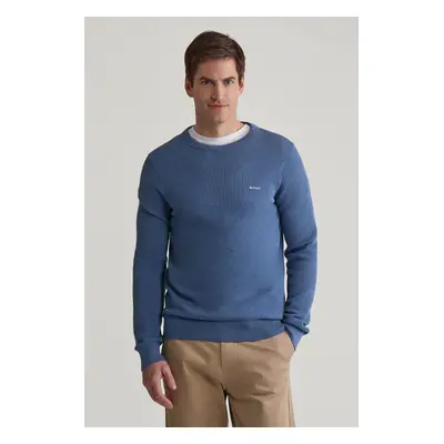 SVETR GANT COTTON PIQUE C-NECK DENIM BLUE MELANGE