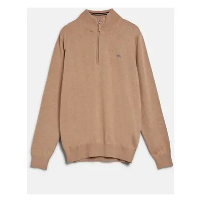 SVETR GANT SHIELD COTTON HALF ZIP KHAKI MEL