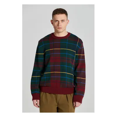 SVETR GANT TARTAN JACQUARD C-NECK PLUMPED RED