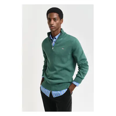 SVETR GANT CASUAL COTTON HALF ZIP WOODY GREEN