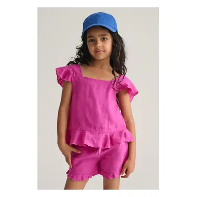 TOP GANT LINEN FRILL TOP BOLD VIOLET