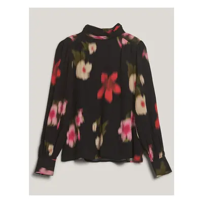 HALENKA GANT FLORAL PRINT MOCK NECK BLOUSE BLACK