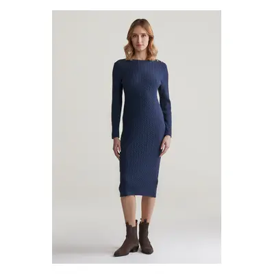 ŠATY GANT MINI CABLE KNIT DRESS EVENING BLUE