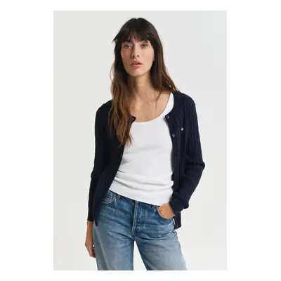 SVETR GANT STRETCH COTTON CABLE CARDIGAN EVENING BLUE