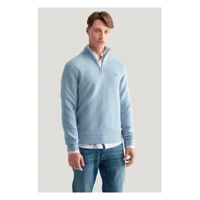 SVETR GANT TEXTURED COTTON H-ZIP STORMY SEA