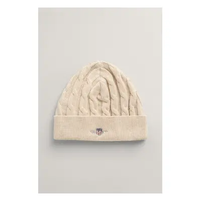 ČEPICE GANT SHIELD COTTON CABLE BEANIE LIGHT BEIGE MELANGE