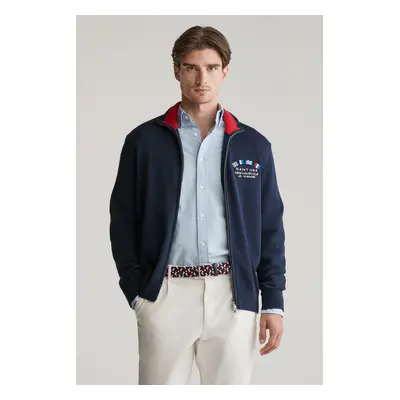 SVETR GANT NAUTICAL FLAGS ZIPPED CARDIGAN EVENING BLUE