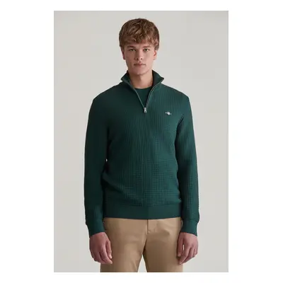 SVETR GANT COTTON TEXTURED HALF ZIP TARTAN GREEN