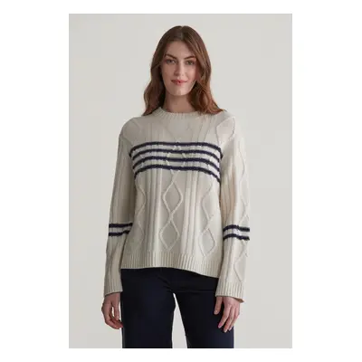 ROLÁK GANT CONTRAST STRIPE CABLE KNIT CREAM