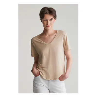 TRIČKO GANT REG LINEN V-NECK SS T-SHIRT DRY SAND