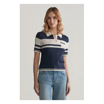 SVETR GANT COLOR BLOCKED POLO KNIT EVENING BLUE