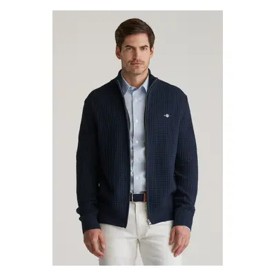 SVETR GANT ZIPPED TEXTURED COTTON CARDIGAN EVENING BLUE