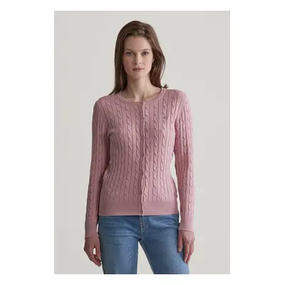 SVETR GANT STRETCH COTTON CABLE CARDIGAN DUSTY PINK