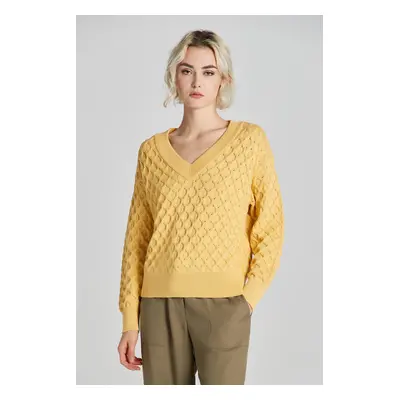 SVETR GANT TEXTURED KNIT V-NECK DUSTY YELLOW