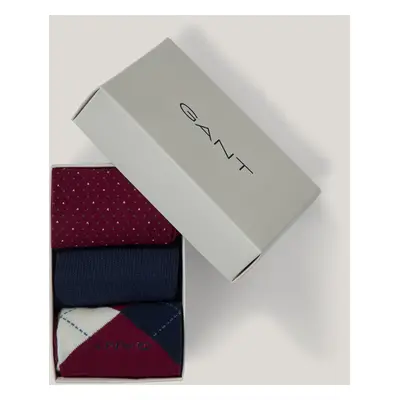 PONOŽKY GANT ARGYLE SOCKS 3-PACK GIFT BOX RICH WINE