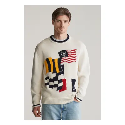 SVETR GANT FLAG INTARSIA COTTON C-NECK EGGSHELL