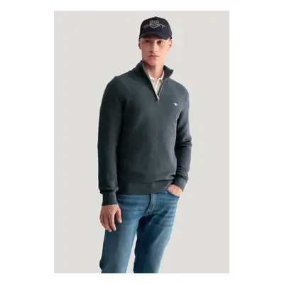 SVETR GANT TEXTURED COTTON H-ZIP ANTRACIT MELANGE