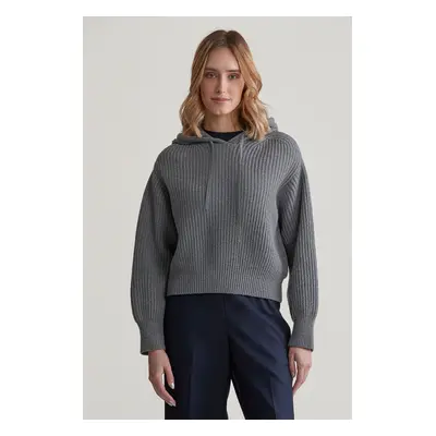 SVETR GANT RIB KNITTED HOODIE GREY MELANGE