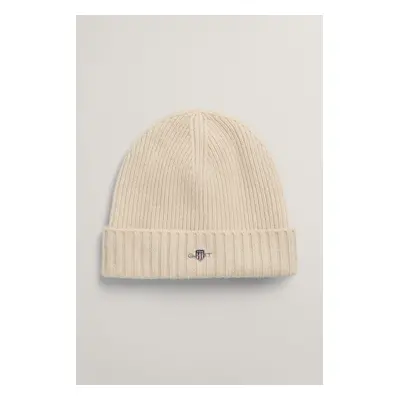 ČEPICE GANT UNISEX. SHIELD WOOL BEANIE CREAM