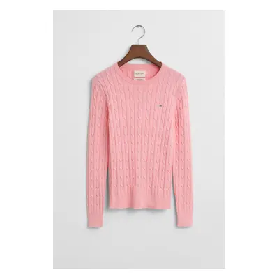 SVETR GANT STRETCH COTTON CABLE C-NECK GERANIUM PINK