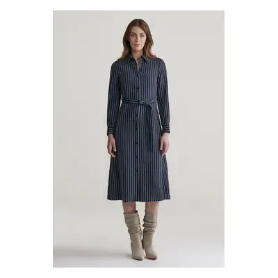 ŠATY GANT SLIM PINSTRIPED SHIRT DRESS EVENING BLUE