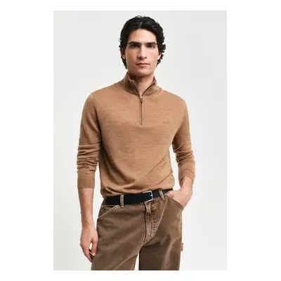 SVETR GANT EXTRAFINE MERINO WOOL HALF ZIP DK. SAND MELANGE