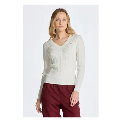 SVETR GANT STRETCH COTTON CABLE V-NECK EGGSHELL