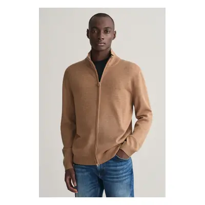 SVETR GANT EXTRAFINE MERINO WOOL ZIP CARDIGAN DK. SAND MELANGE