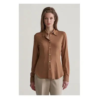 KOŠILE GANT SLIM JERSEY SHIRT ROASTED WALNUT