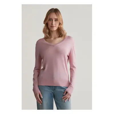 SVETR GANT FINE KNIT V-NECK DUSTY PINK