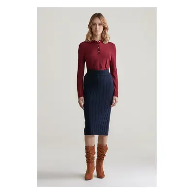 SUKNĚ GANT WIDE RIBBED WOOL SKIRT EVENING BLUE