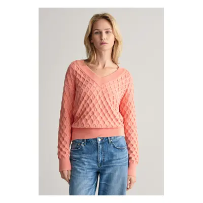 SVETR GANT TEXTURED KNIT V-NECK PEACHY PINK