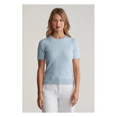 SVETR GANT STRETCH COTTON CABLE SS C-NECK FRESH BLUE