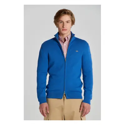 SVETR GANT CASUAL COTTON ZIP CARDIGAN RICH BLUE