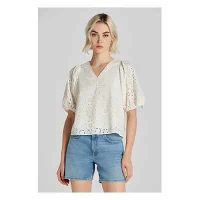 HALENKA GANT REG BRODERIE ANGLAISE BLOUSE EGGSHELL