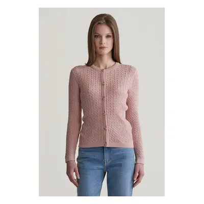 KARDIGAN GANT MINI CABLE KNIT CARDIGAN DUSTY PINK