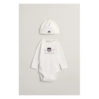 DĚTSKÝ SET GANT ARCHIVE SHIELD BODY AND BEANIE WHITE