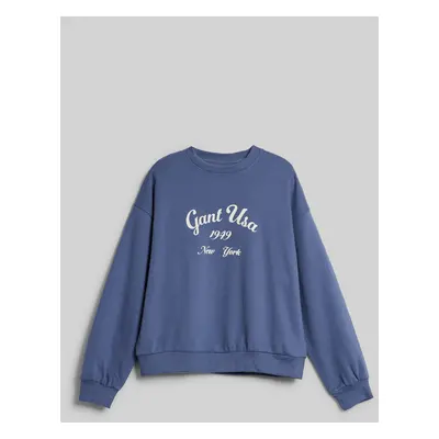 MIKINA GANT OVERSIZED SCRIPT LOGO C-NECK WASHED BLUE