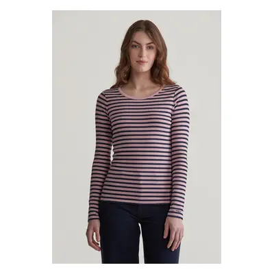 TRIČKO GANT SLIM STRIPED 1X1 RIBBED LS T-SHIRT DUSTY PINK