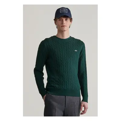 SVETR GANT COTTON CABLE C-NECK TARTAN GREEN