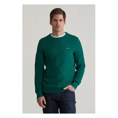 SVETR GANT COTTON PIQUE C-NECK DEEP FOREST GREEN