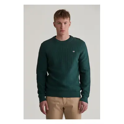 SVETR GANT COTTON TEXTURED C-NECK TARTAN GREEN